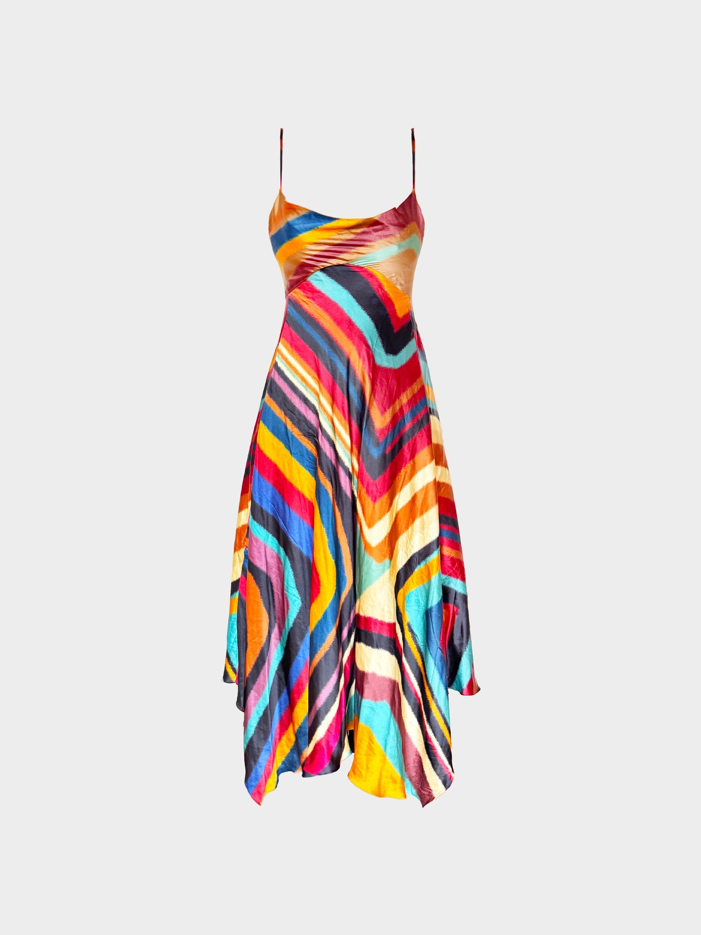 Roberto Cavalli Resort 2020 Multicolor Striped Long Dress and Trench Coat Set