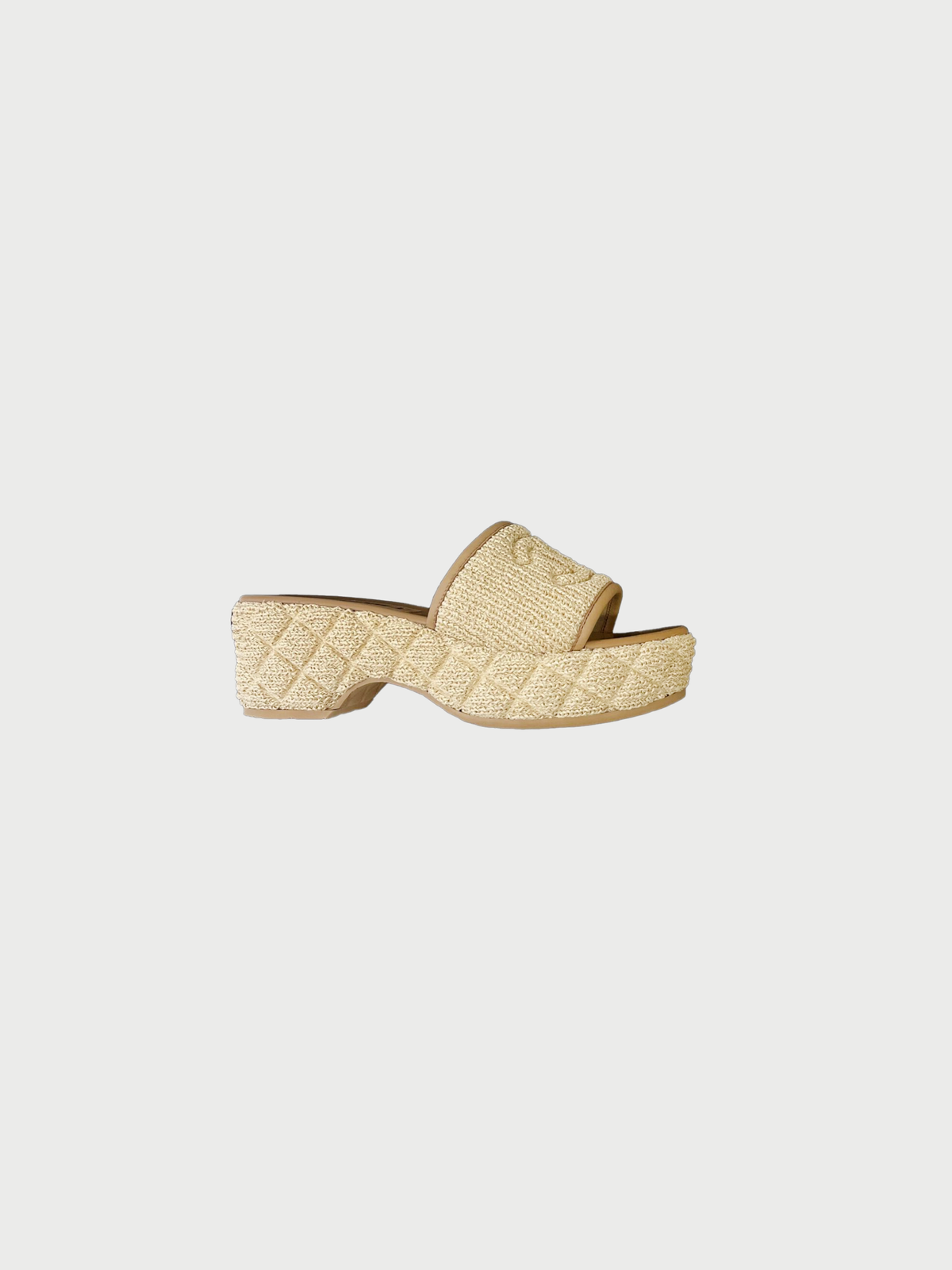 Chanel 2010s Cream Raffia CC Platform Mule Sandals