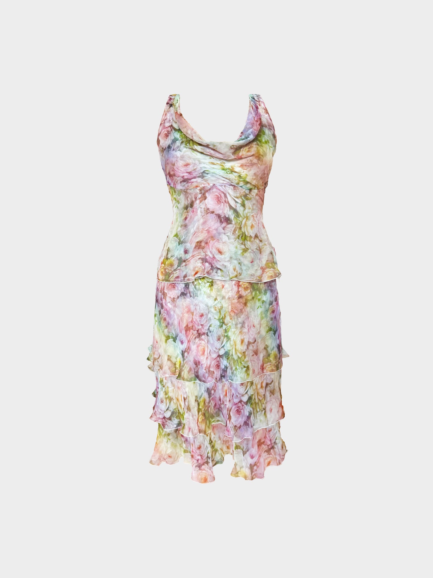 Valentino 1990s Multicolor Floral Silk Dress Set