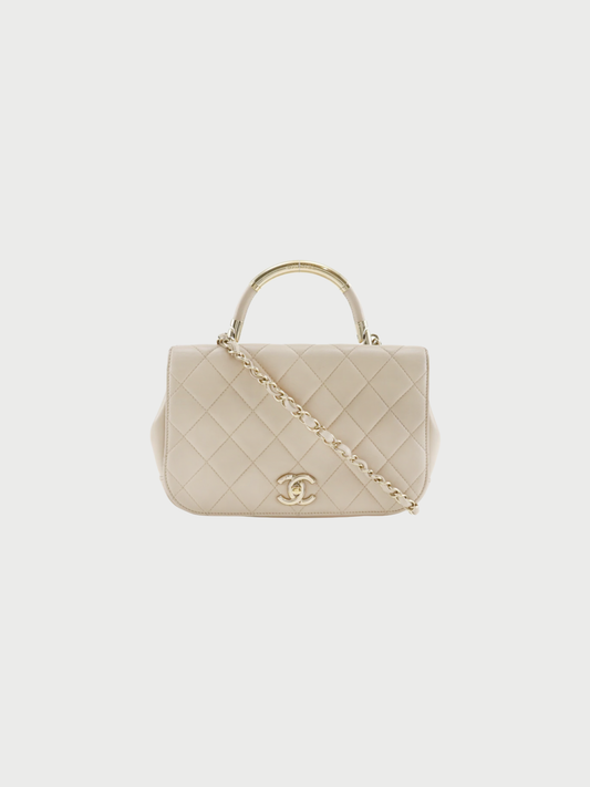Chanel 2016-2017 Beige Calfskin Matelassé Top Handle 2Way Bag