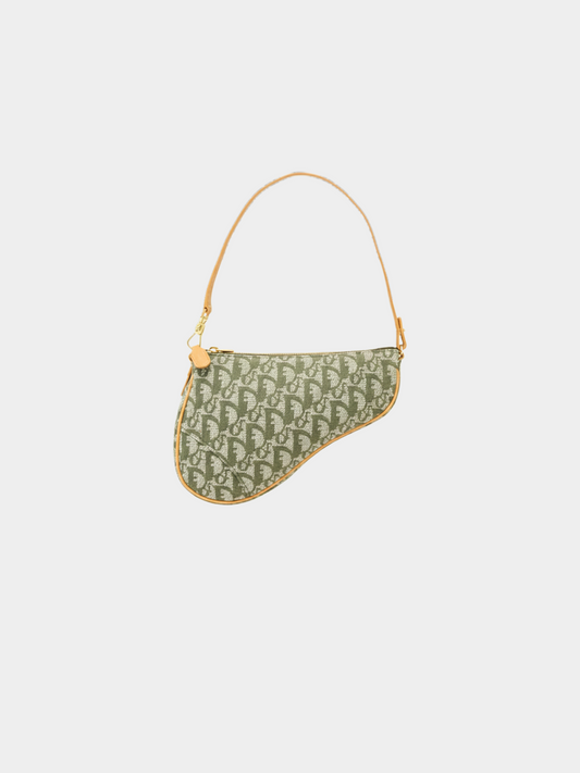 Christian Dior 2000s Khaki Beige Trotter Canvas Saddle Bag