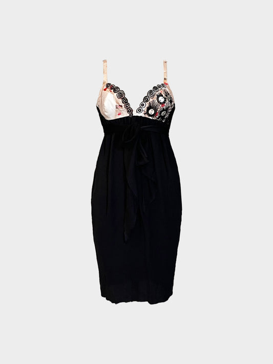 Jean Paul Gaultier 2000 Black Silk Embroidered Slip Dress