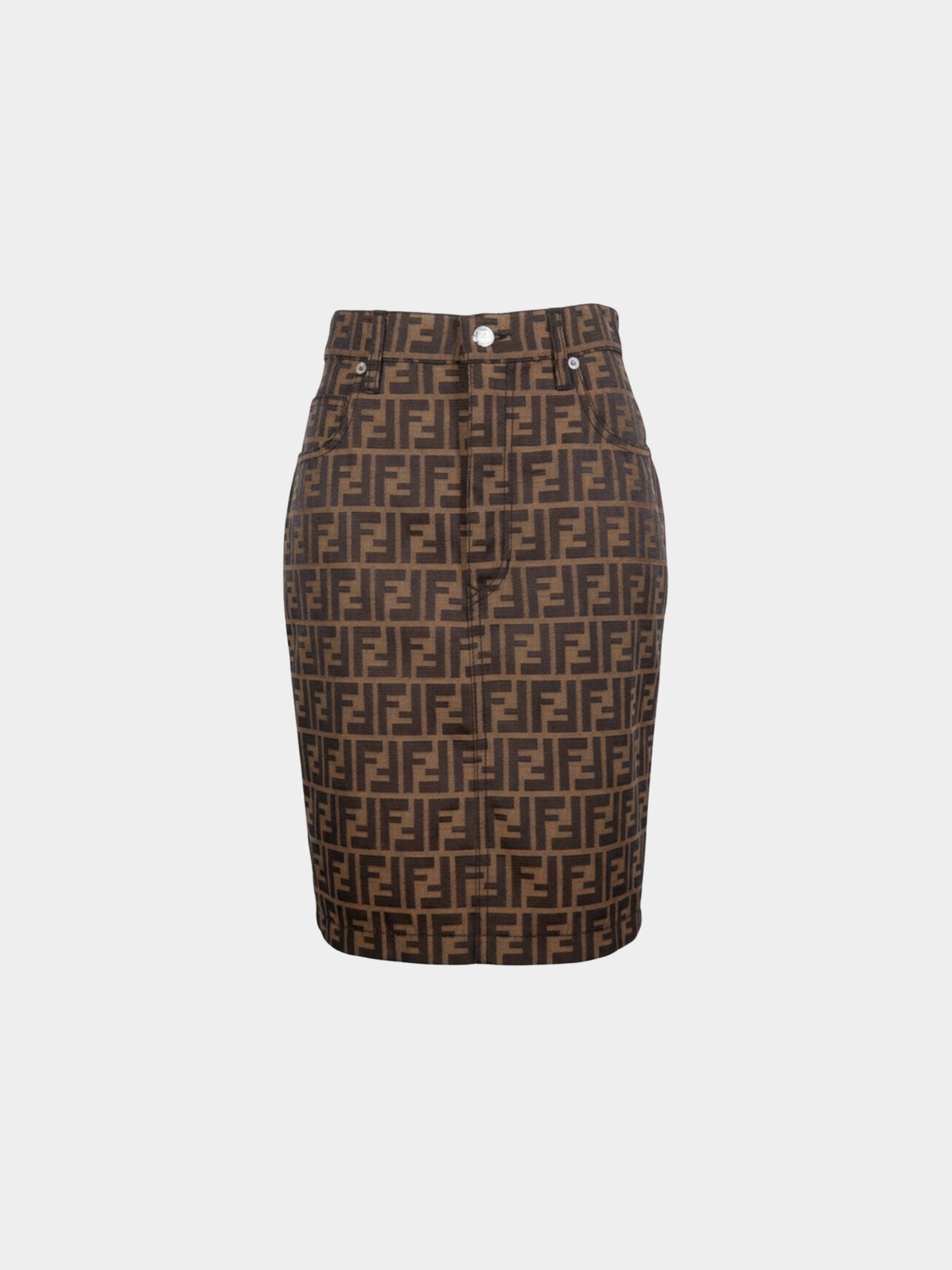 Fendi 1990s Brown Zucca Pattern Tight Skirt