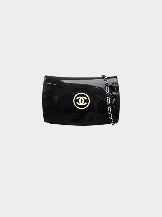 Chanel 2011 Black Patent Leather CC Wallet On Chain