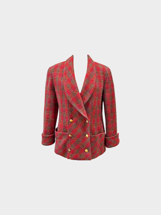 Chanel 1980s Red and Green Fleck Tweed Double-breasted Jacket