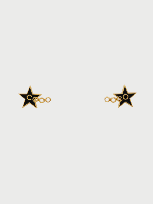 Chanel 2001 Black Gold Plated Metal Coco Star Earrings