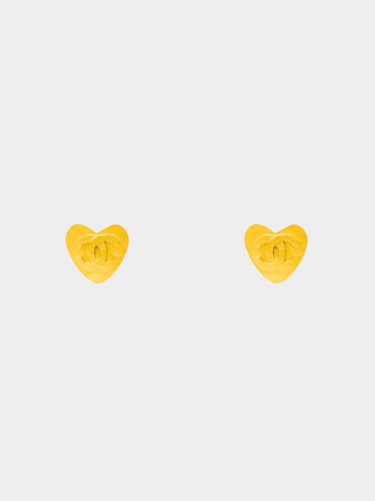 Chanel 2000s Gold Coco Heart Clip-on Earrings