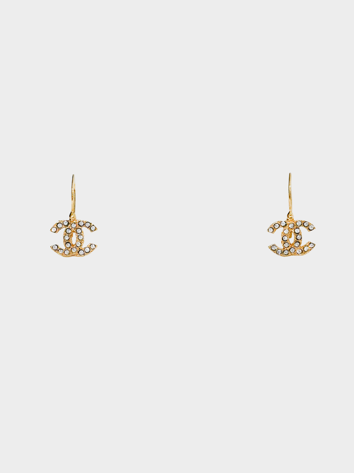 Chanel 2000s Gold Crystal Mini CC Drop Hook Earrings