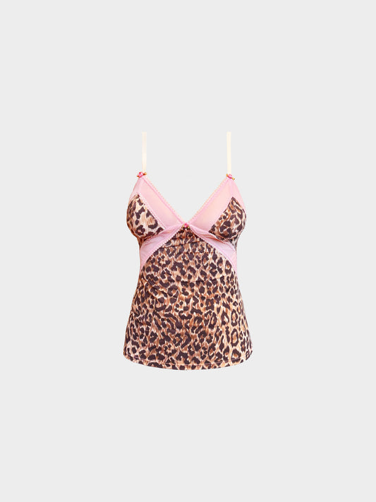 Dolce and Gabbana 2000s Pink and Brown Leopard Printed Cami Top