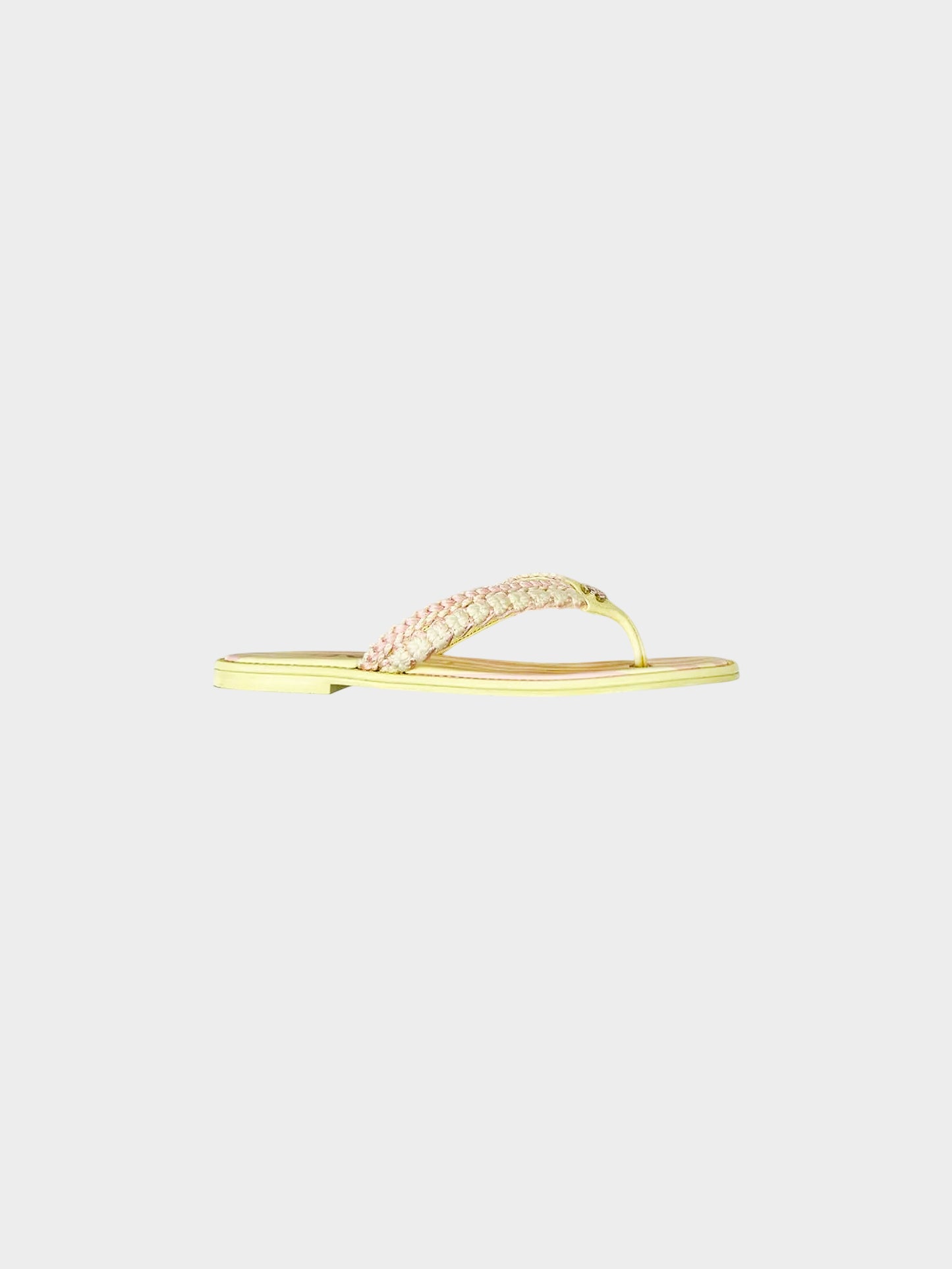 Chanel SS 2024 Yellow and Pink Raffia Thong Beach Sandals