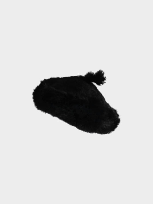 Christian Dior 2000s Black Fur Asymmetrical Beret Hat