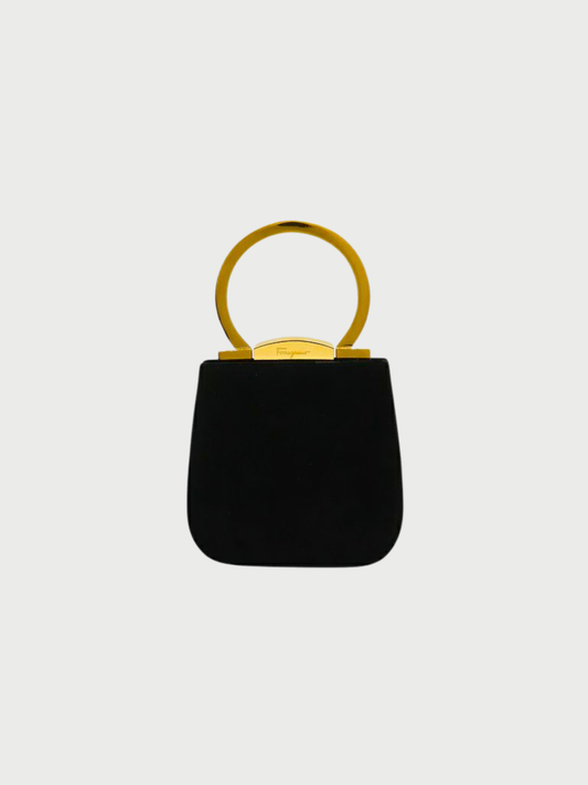 Salvatore Ferragamo 2000s Black Suede Frame Handbag