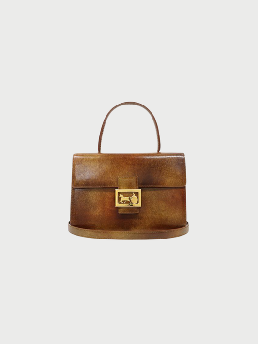 Celine 1990s Brown Leather Horse Carriage Hardware 2Way Bag