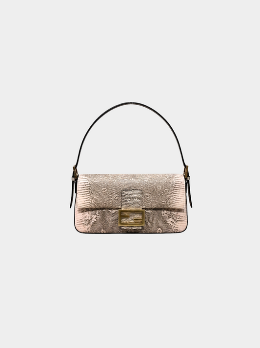 Fendi 1990s Pink Lizard Leather Baguette 1997 Re-Edition Bag