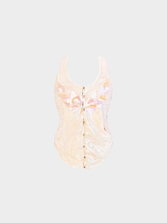 Roberto Cavalli 2000s Beige Sequin Embellished Vest-style Top
