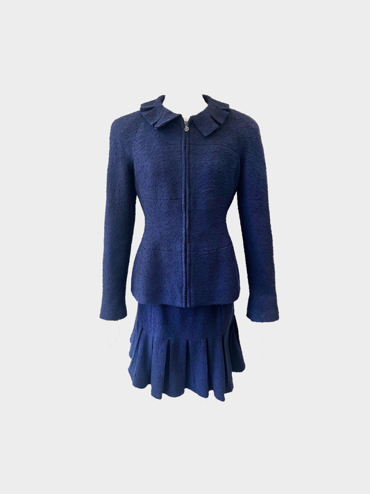Chanel 1997 Navy Bouclé Skirt Suit