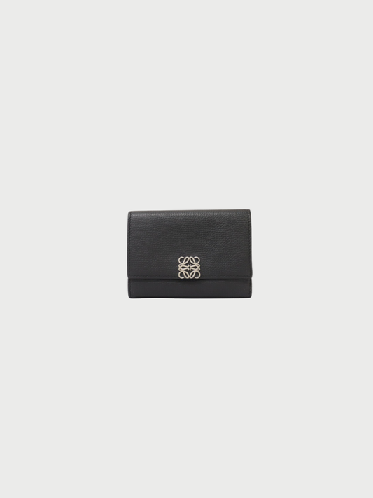 Loewe 2020s Black Leather Trifold Compact Wallet
