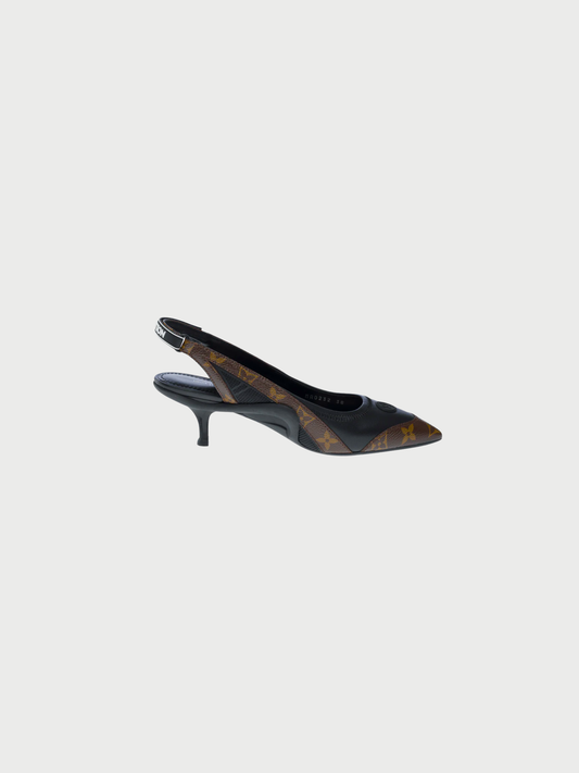Louis Vuitton 2010s Brown Leather Monogram Archlight Slingback Pumps