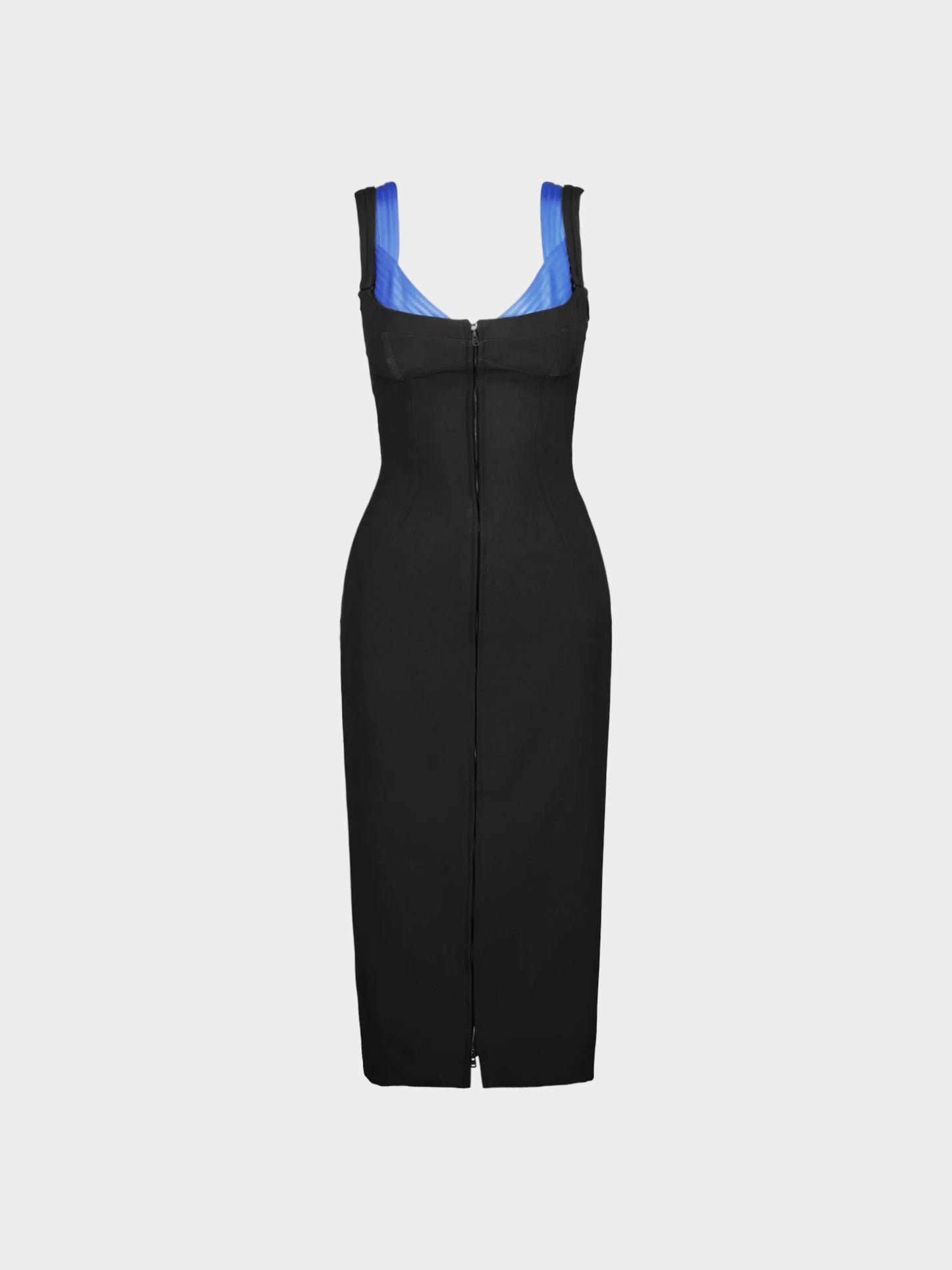 Thierry Mugler Pre-Fall 2019 Black and Blue Zip Dress