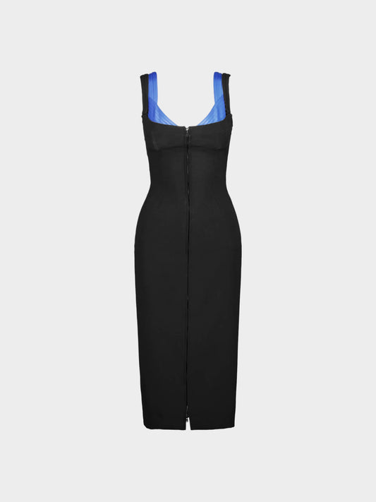 Thierry Mugler Pre-Fall 2019 Black and Blue Zip Dress