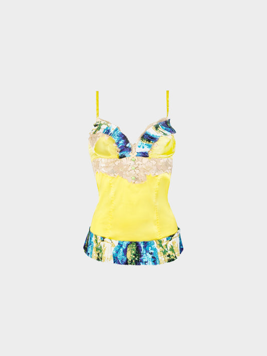 Dolce and Gabbana 2000s Yellow Silk and Lace Cami Top