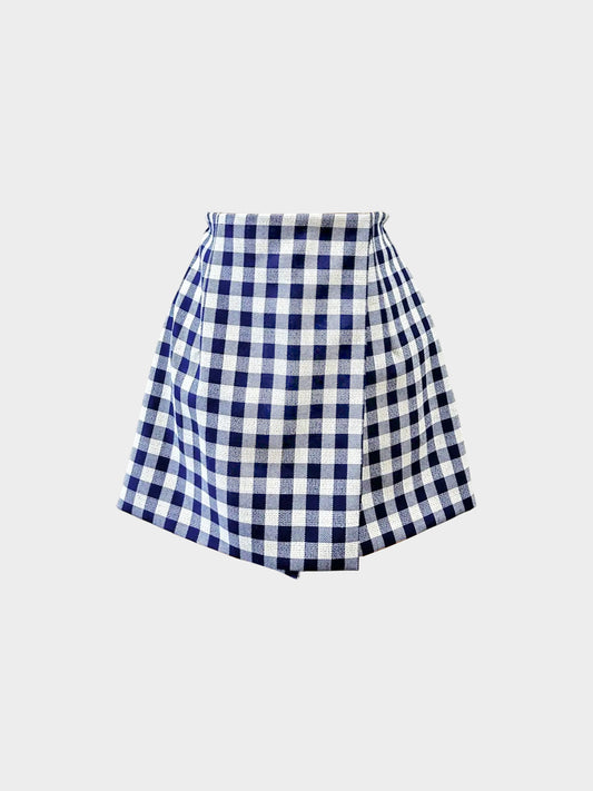 Christian Dior 2020s Navy and Cream Gingham Wool Skort