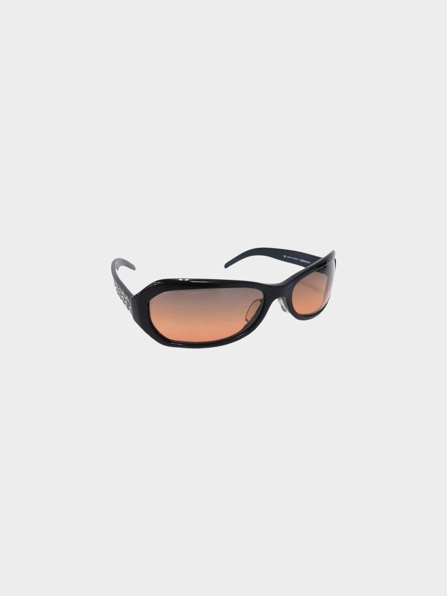 Chanel Early 2000s Black and Brown 5062 Shield-style Sunglasses