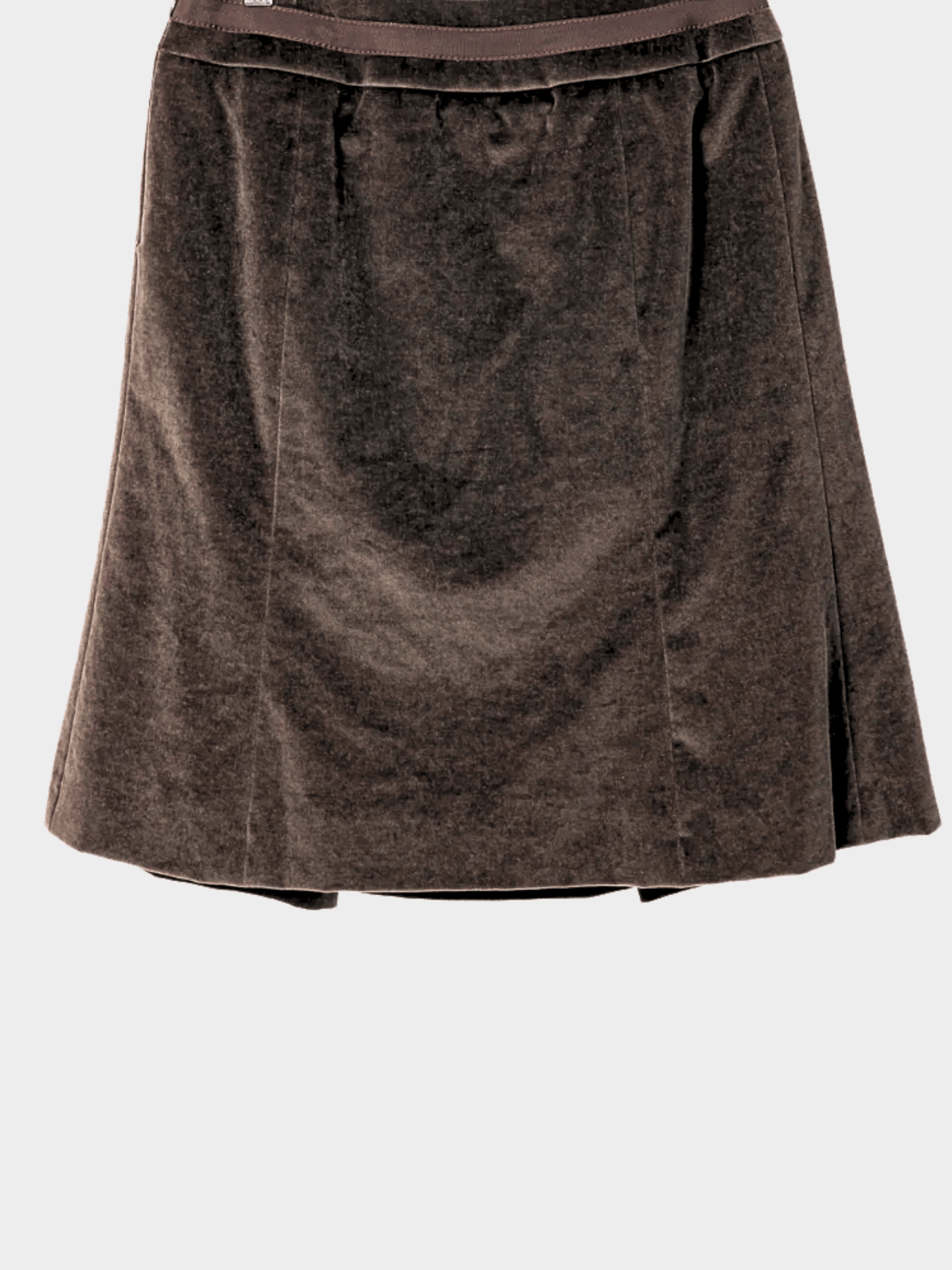 Celine 2007 Brown Velvet Buckled Pleated Mini Skirt