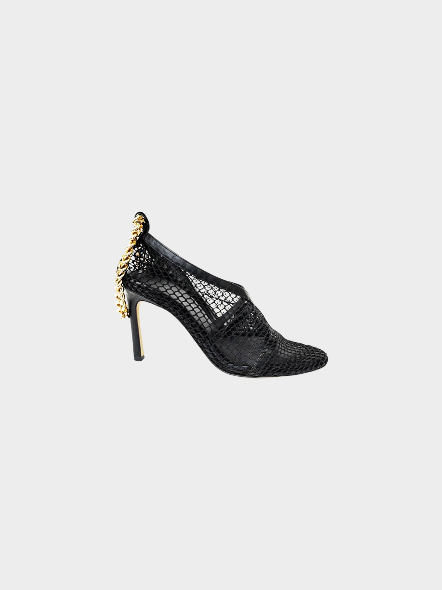 Bottega Veneta Late 2010s Black Mesh Pumps with Gold Chain