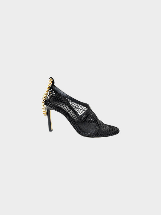 Bottega Veneta Late 2010s Black Mesh Pumps with Gold Chain