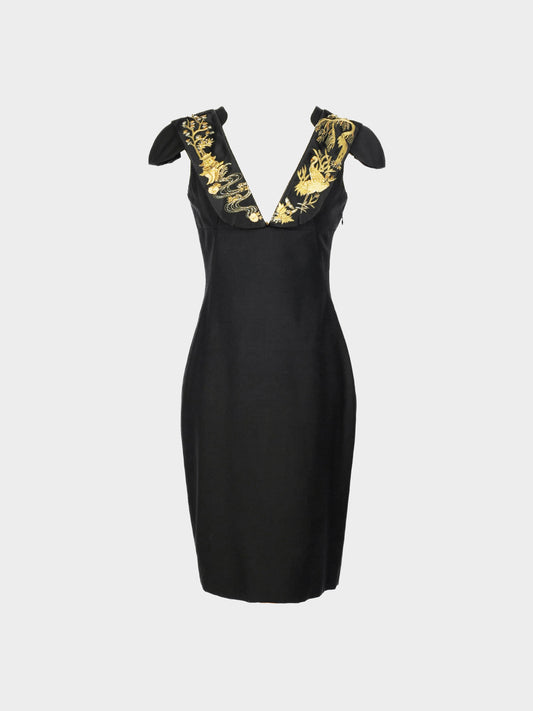 Alexander McQueen Resort 2011 Black and Gold Embroidered Mid-length Dress