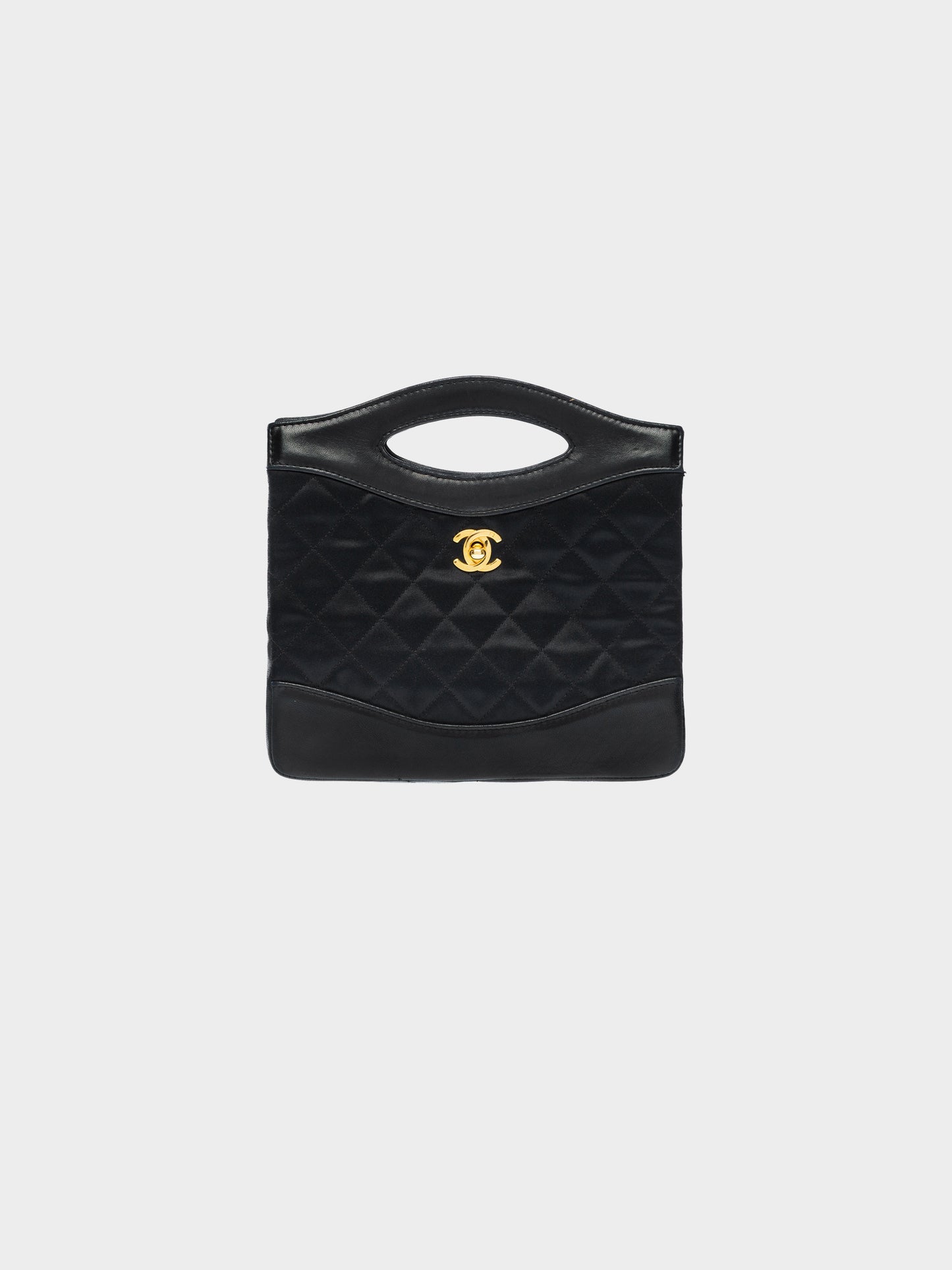 Chanel 1991 Black Diamond Quilted Satin and Leather Bag