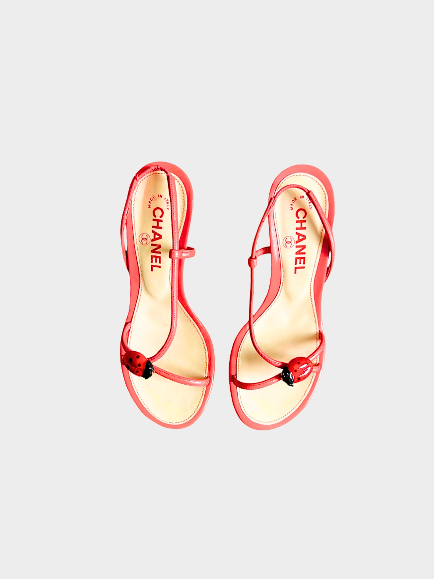 Chanel 2000s Red Slingback Strappy Ladybug Heel