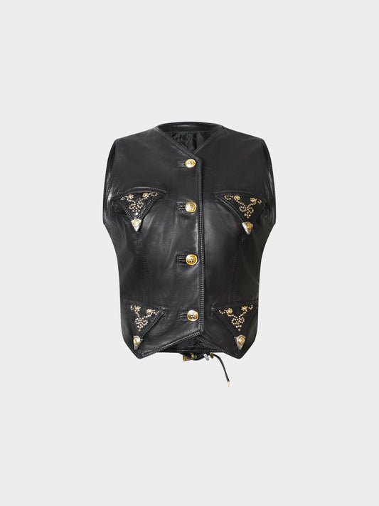 Gianni Versace FW 1992 Black Leather Vest with Metal Studs