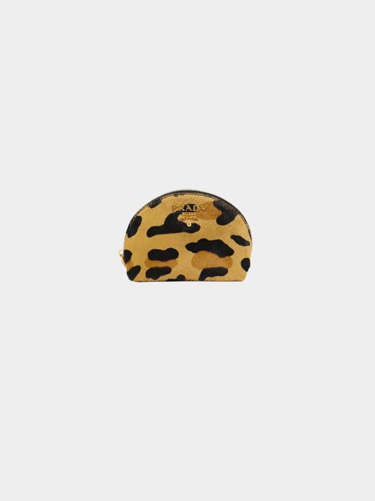 Prada 2000s Brown Black Leopard Haircalf Mini Pouch