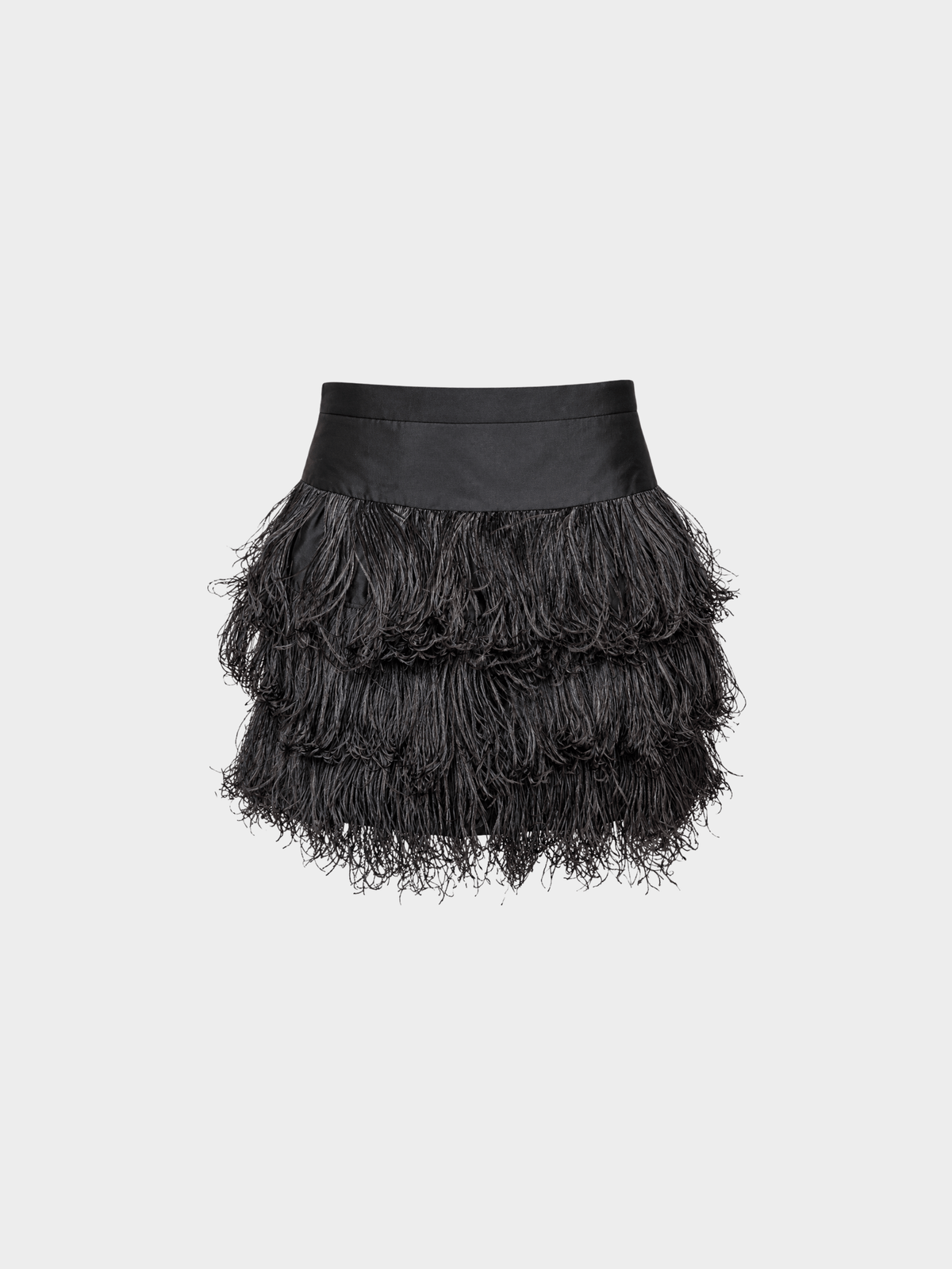 Moschino 2010s Black Ostrich Feather Tiered Silk Mini Skirt