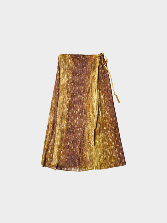 Issey Miyake Pleats Please FW 2003 Rare Brown Deer Print Wrap Skirt
