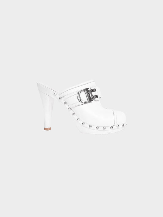 Christian Dior 2000s White Diorquake D-flight Leather Clogs