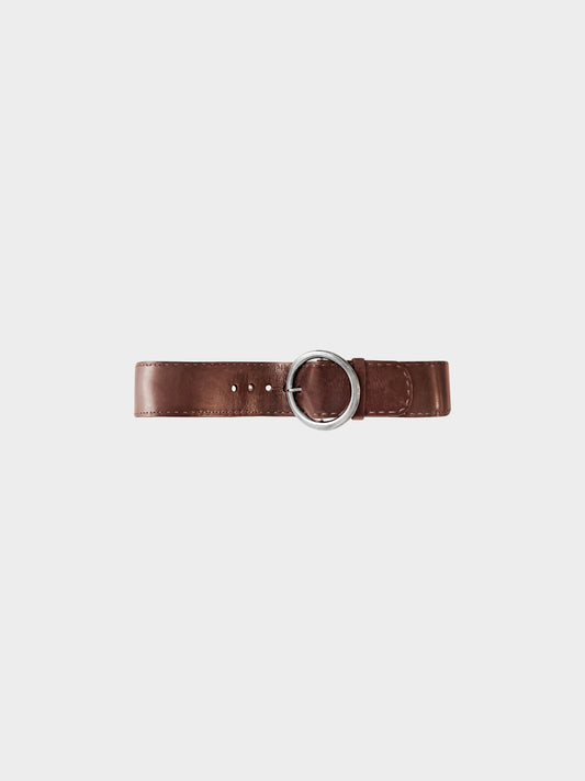Prada 2000s Brown Leather Round-Buckle Belt