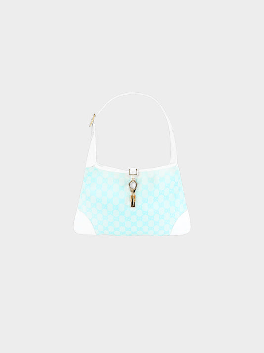 Gucci 2000s Blue and White GG Canvas and Leather Jackie Kandinsky Shoulder Bag