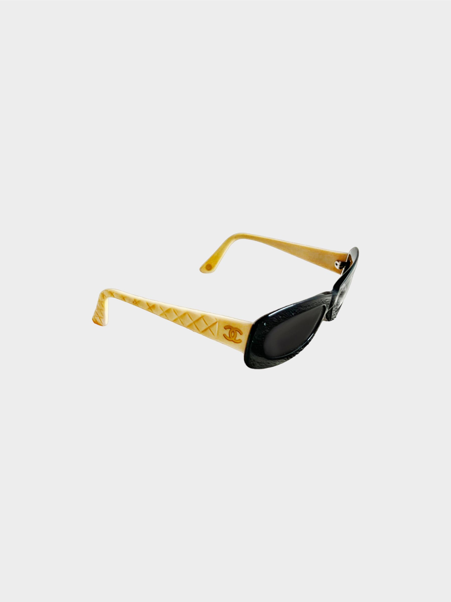 Chanel 2000s Beige and Black Quilted Logo Sunglasses