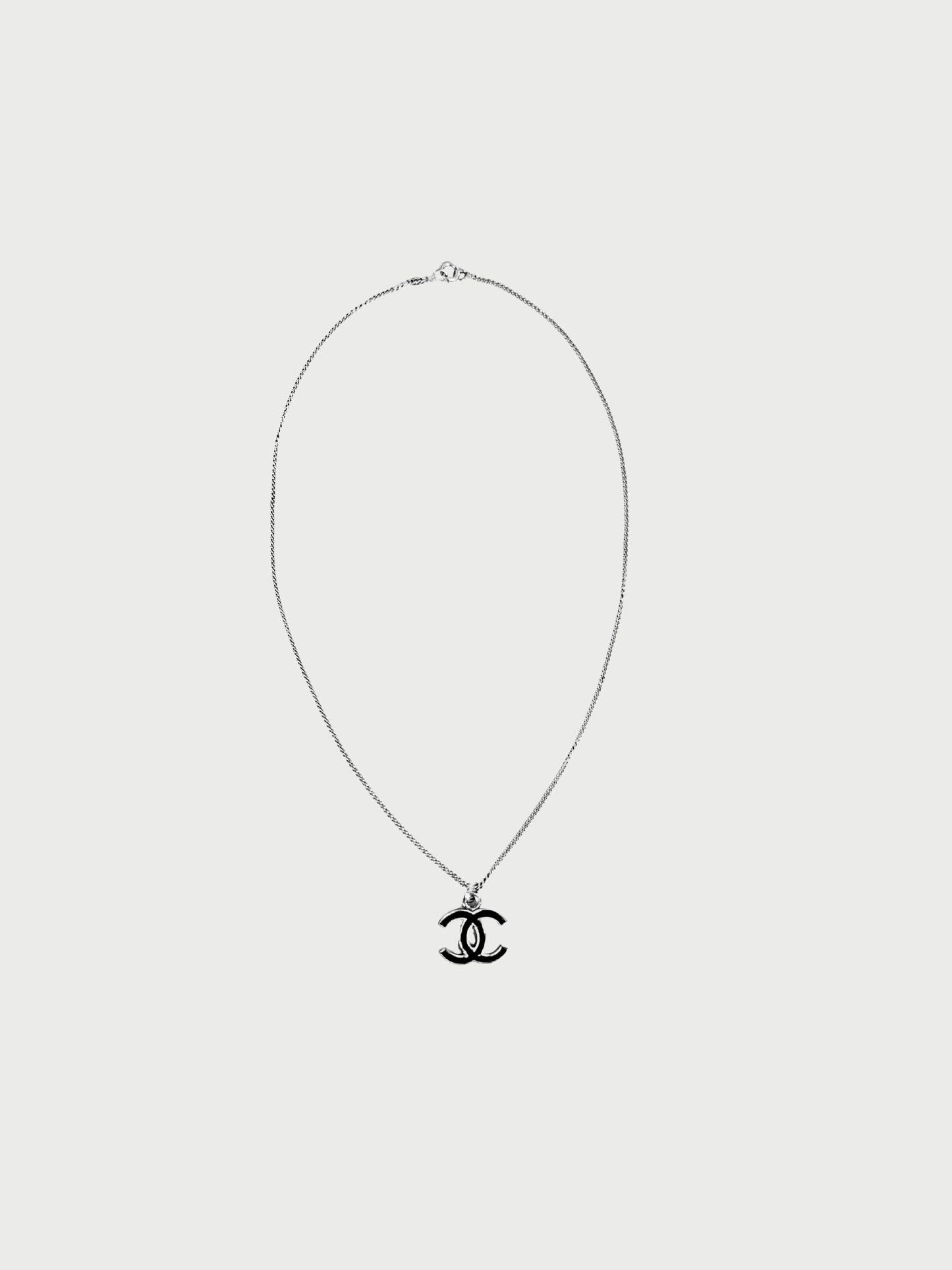 Chanel 2000s Black Enamel CC Pendant Necklace