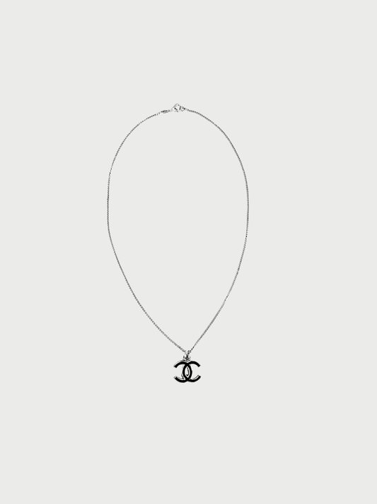 Chanel 2000s Black Enamel CC Pendant Necklace
