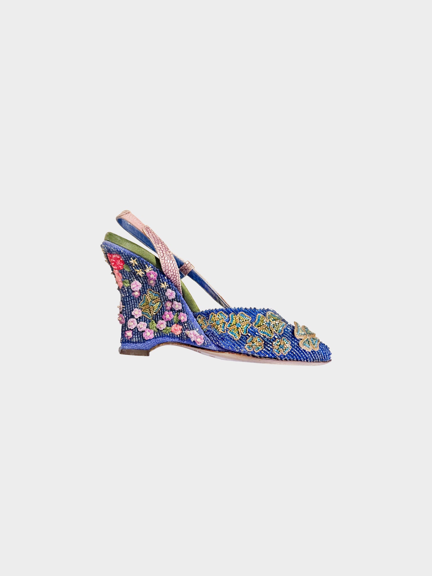 Fendi 2005 Rare Beaded Clover and Floral Motif Peep-toe Wedge Heels
