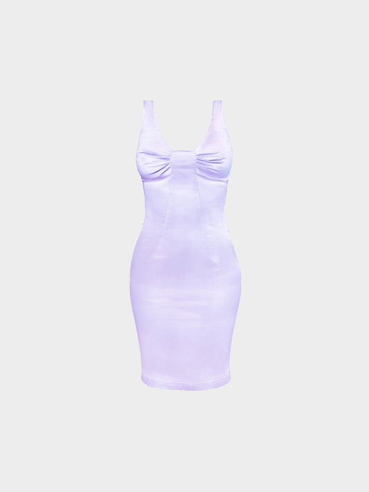 Dolce and Gabbana 2000s Lilac Purple Satin Bow Motif Fitted Dress