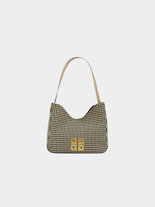 Givenchy 2000s White Black Houndstooth Logo Hardware One-Shoulder Bag