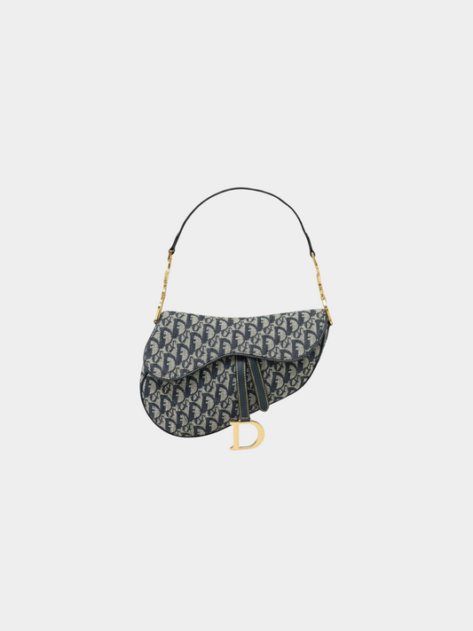 Christian Dior 2000s Navy Canvas Trotter Saddle Bag