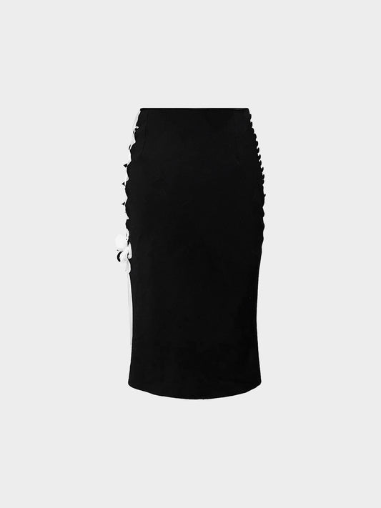 John Galliano 1996 Black and White Ribbon Pencil Skirt