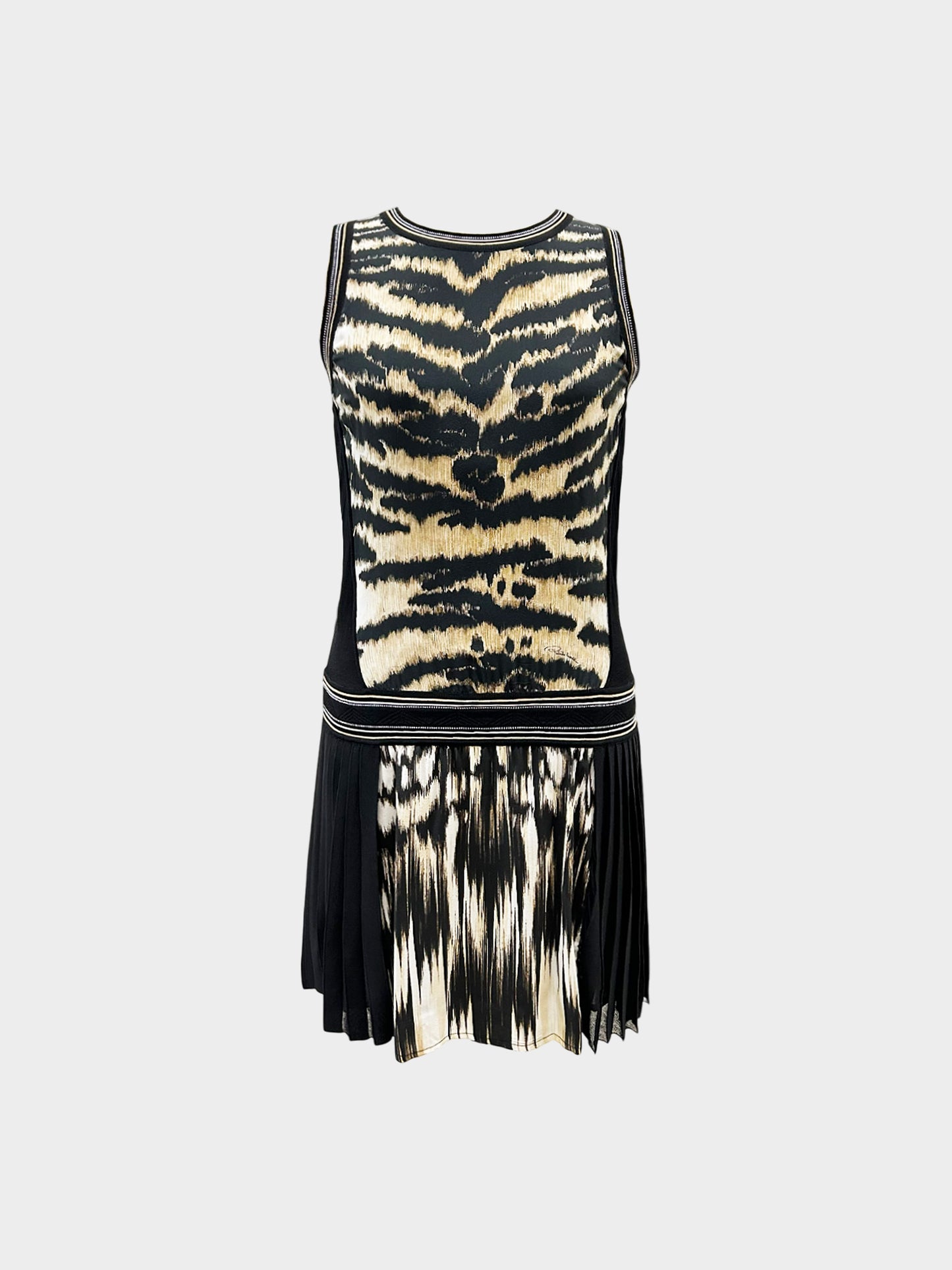 Roberto Cavalli 2000s Tiger Stripe Dress with Pleated Skirt