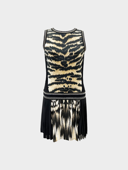 Roberto Cavalli 2000s Tiger Stripe Dress with Pleated Skirt